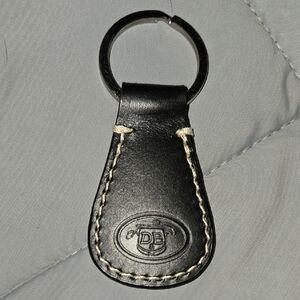 Dooney Bourke Logo Black Leather Key Fob with Contrast Stitching